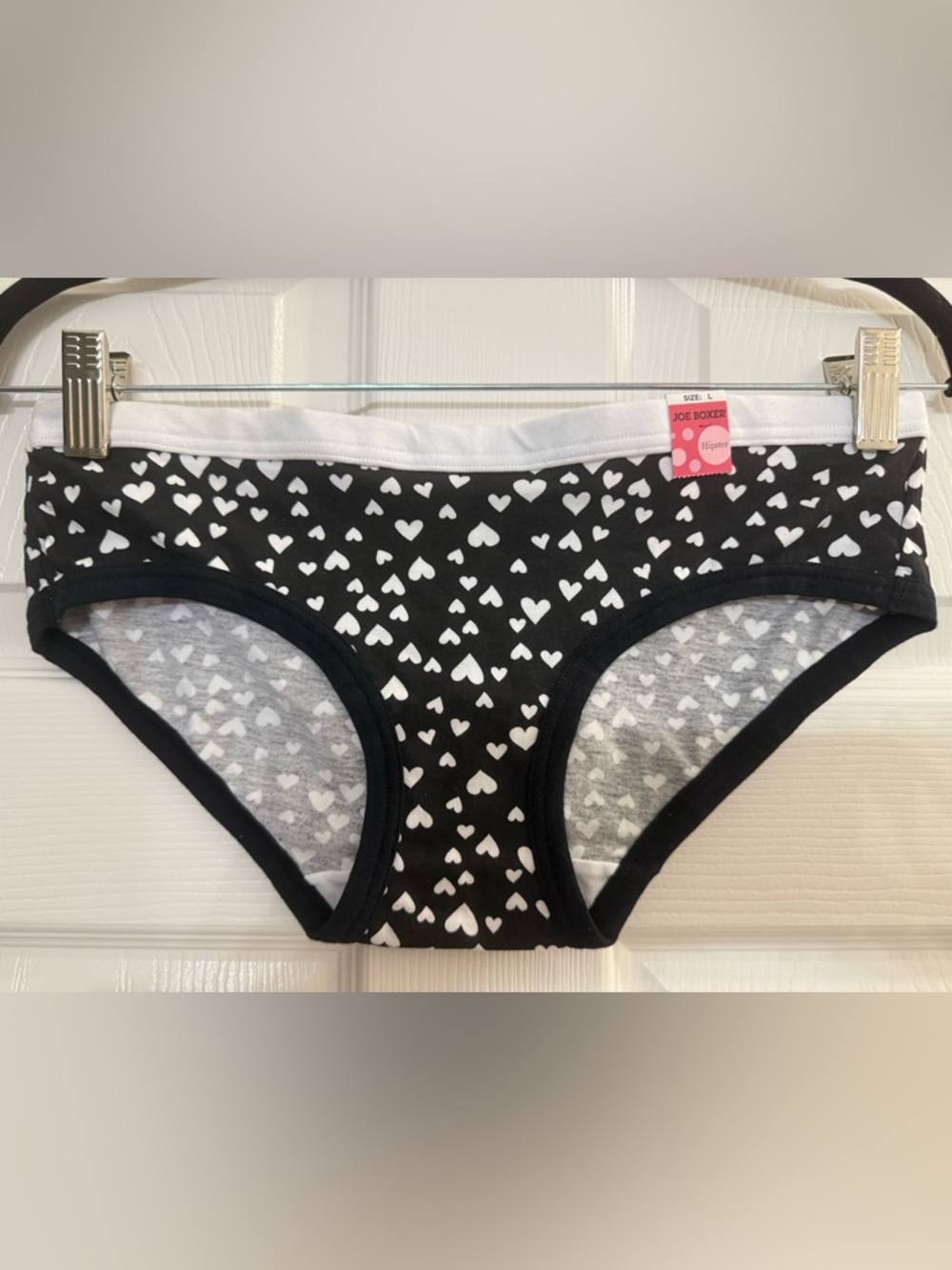 VTG - Kmart- NWT:  Joe Boxer Black Hipster Panties with White Heart Pattern